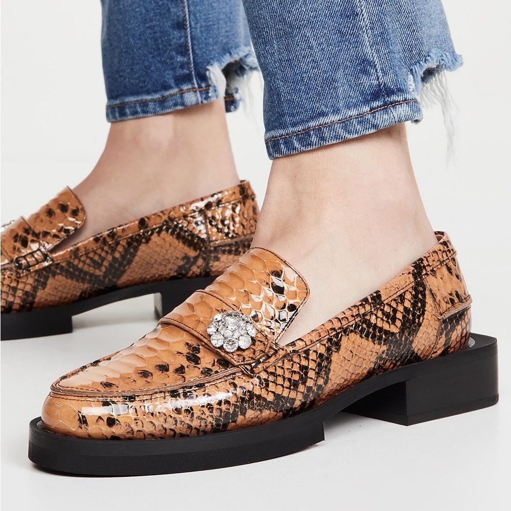 GANNI Embossed Snakeskin Jewel Loafers Size 36/6 Trendy Stylish Couture Preppy